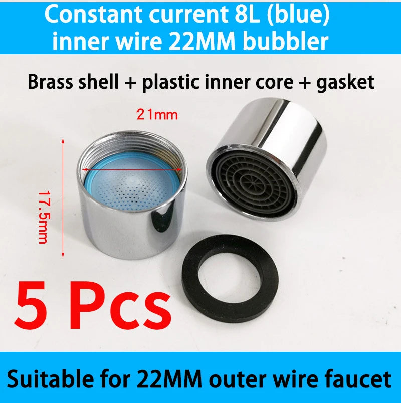 5-Pack Brass Water Saving Faucet Aerator Bubbler Splash Guard Faucet Aerator Richie's 8L-minute-22MM