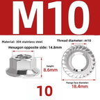 304 SS Hex Flange Nuts M3–M8 Anti-Loosening Serrated Hex Flange Nuts Richie's 304 M10 10pcs