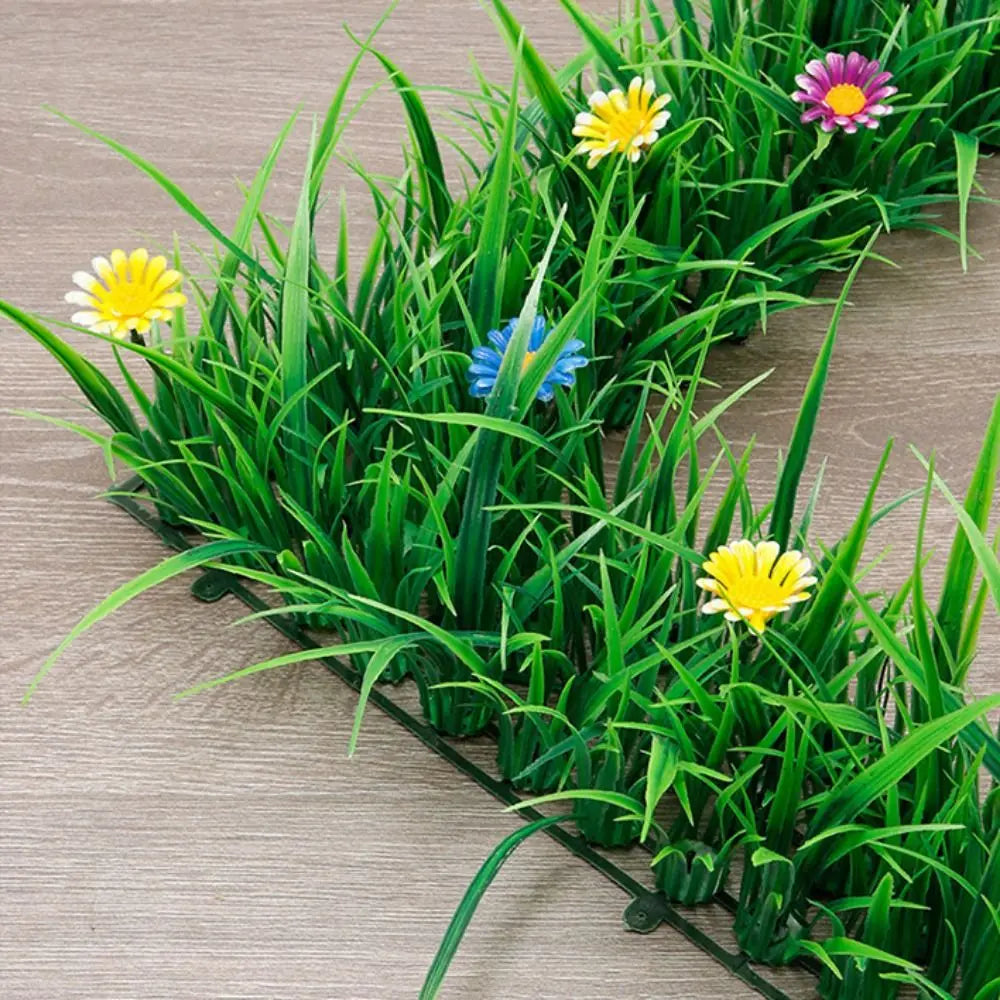 Artificial Grass Turf Mat with Flowers | Fake Green Lawn Decor Artificial Turf Mat Richie's