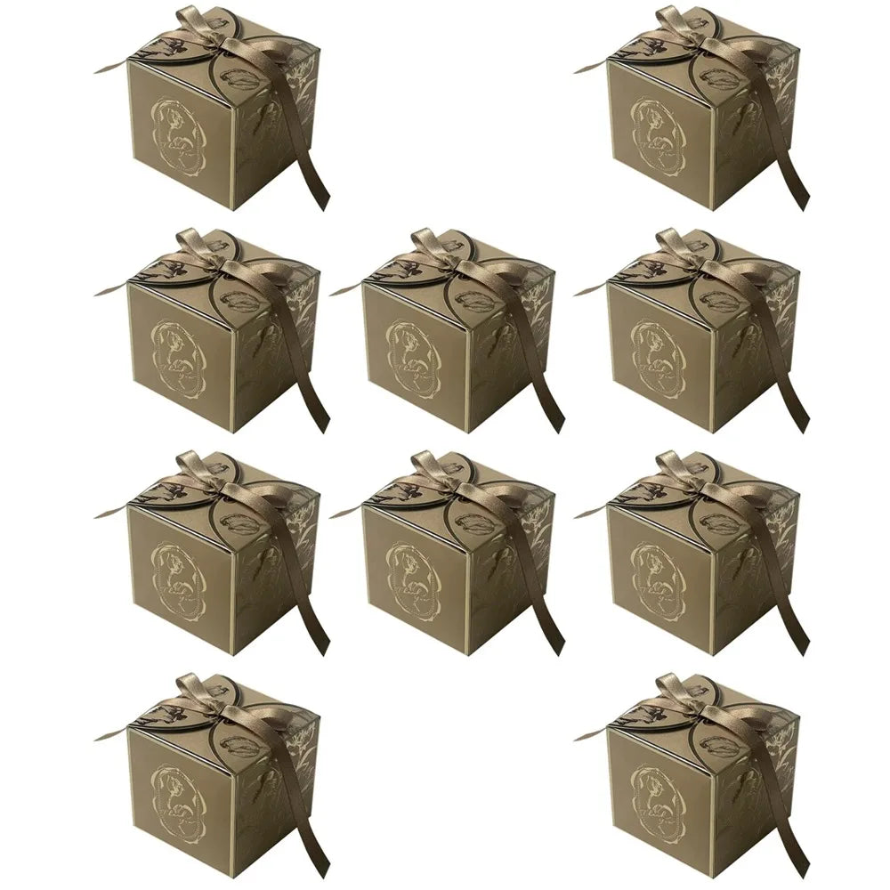 10 Pcs French Luxury Candy Boxes with Ribbon – Wedding & Party Party Favor Boxes Richie's Champagne 70x70x70mm