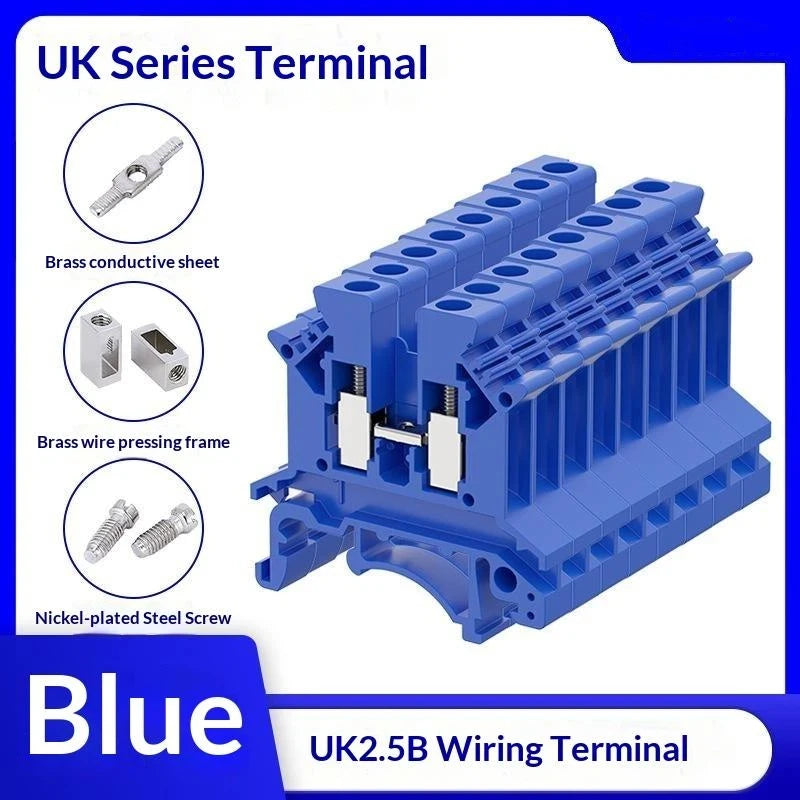 UK2.5B DIN Rail Terminal Blocks 10Pcs – 2.5mm² Screw Connectors DIN Rail Terminal Block Richie's Blue