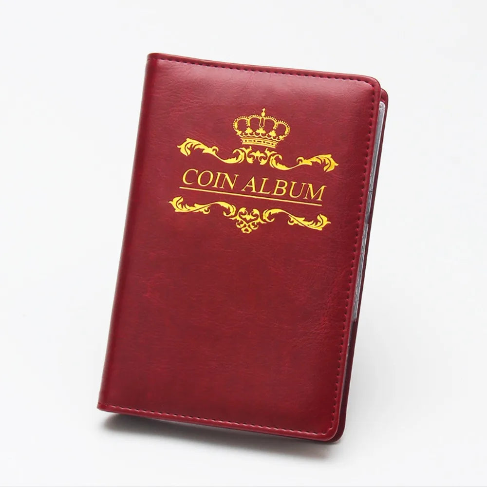 PU Leather Coin Album 120 Pockets – Crown & Rose Design Coin Collection Album Richie's Crown Red