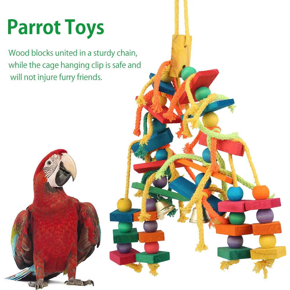 Wood & Cotton Rope Parrot Toy – Bird Chewing & Tearing Cage Toy Bird Cage Toy Richie's