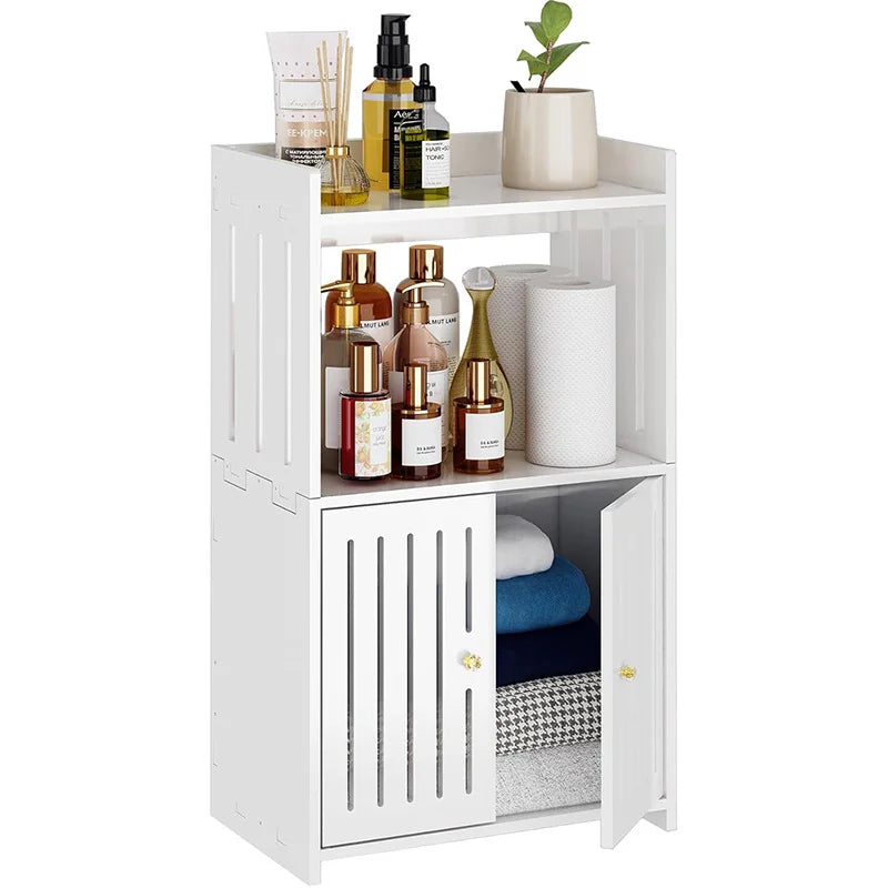 3-Tier Bathroom Corner Storage Rack with Door | Floor Standing Bathroom Storage Rack Richie's