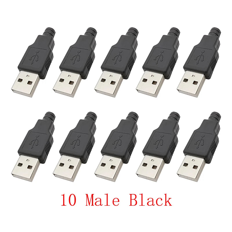 10Pcs USB 2.0 Type A Male Female 4-Pin Soldering Connector USB Soldering Connector Richie's Black 10M