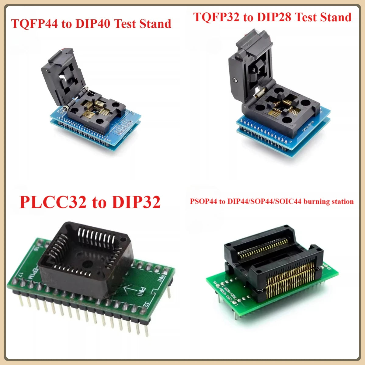 TQFP PSOP PLCC to DIP IC Adapter Socket Set – 4 Types IC Adapter Socket Richie's