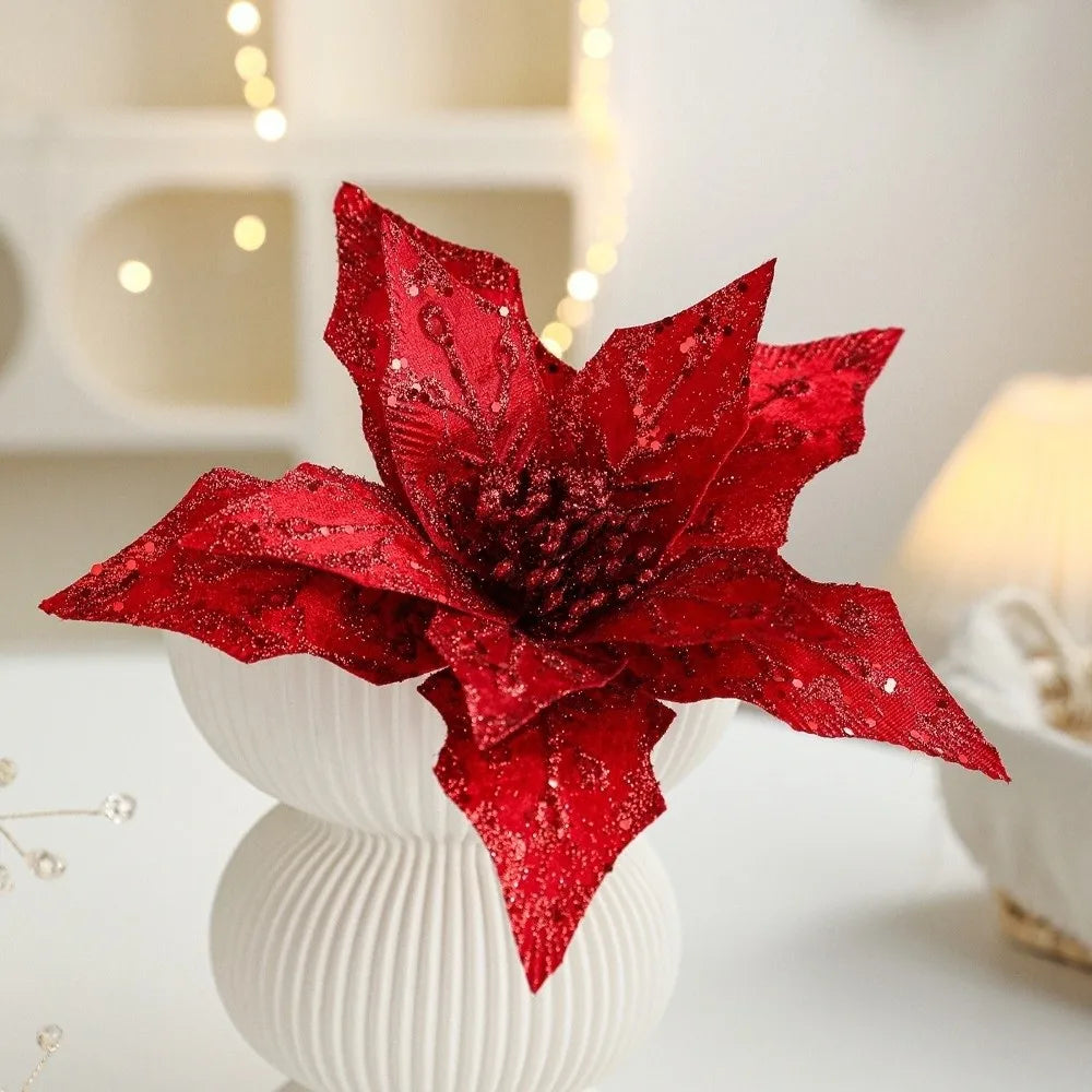 29cm Glitter Artificial Poinsettia Flower – Christmas Décor Christmas Artificial Flower Richie's