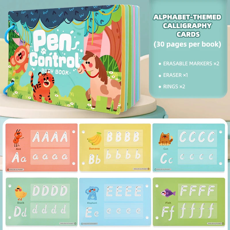 Reusable Kids Busy Book – Alphabet, Numbers & Drawing Toy Educational Activity Book Richie's Bq-1101-Alphabet
