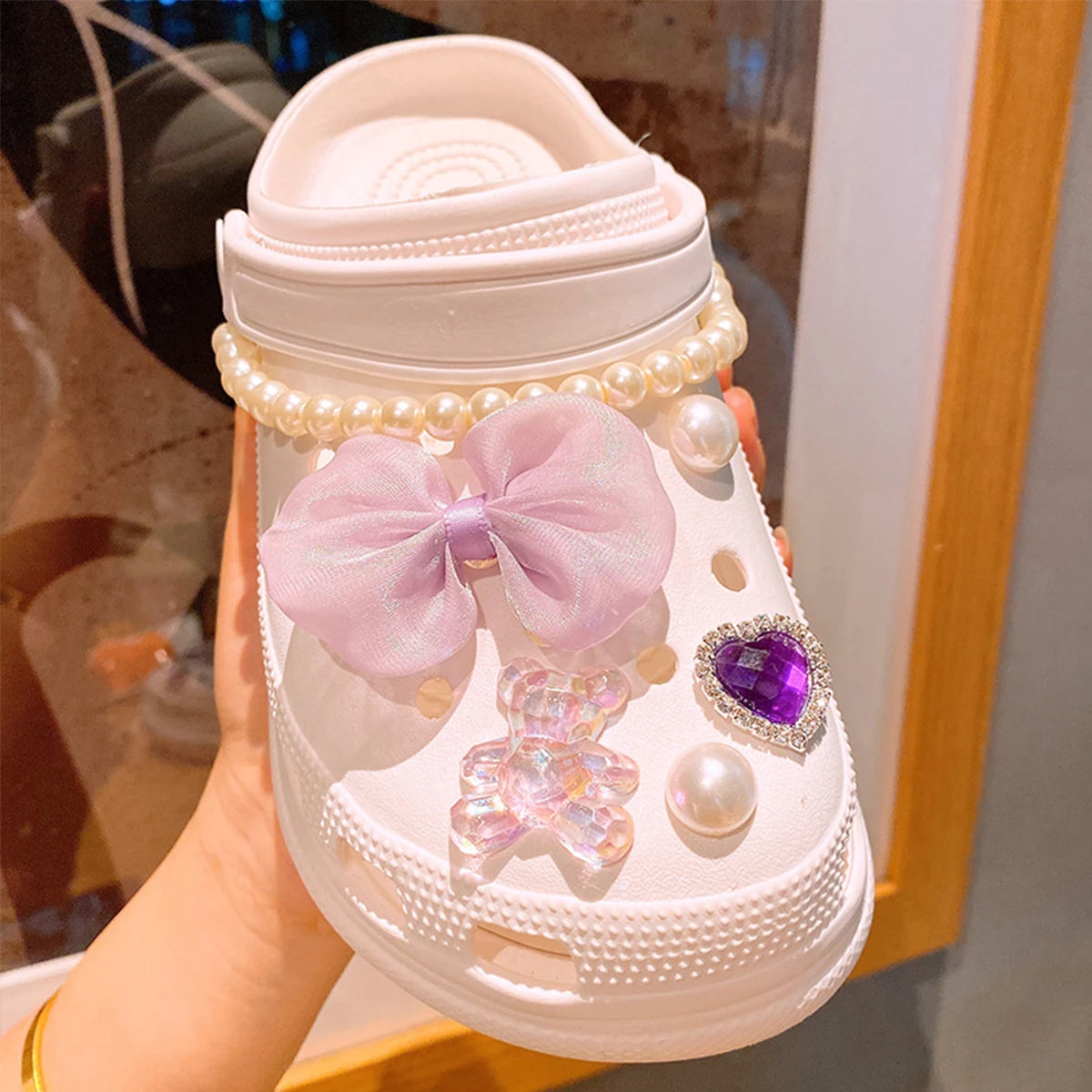 Purple Bow Shoe Charms – Pearl Crystal Bear Rhinestone for Crocs Shoe Charms Richie's
