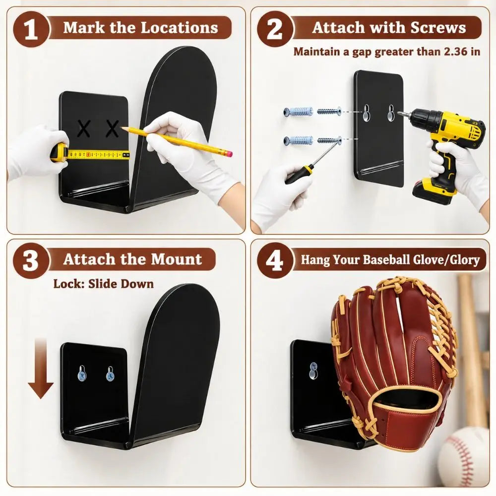 4-Pack Baseball Glove Wall Mount Holders – Acrylic Display Rack Glove Wall Mount Rack Richie's