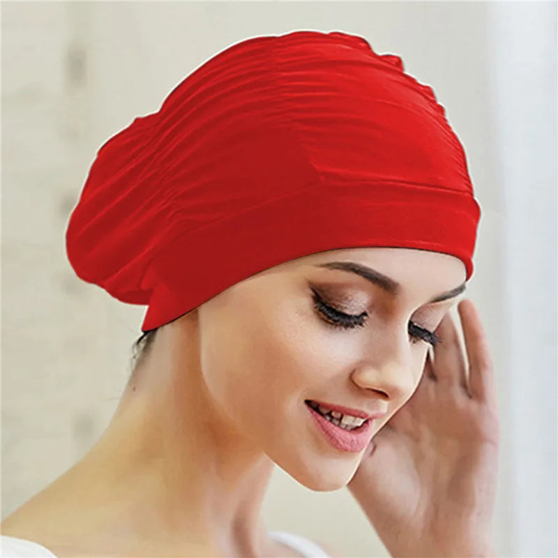 Women's Long Hair Swim Cap – Elastic Nylon Turban Bathing Cap Swim Cap Richie's red
