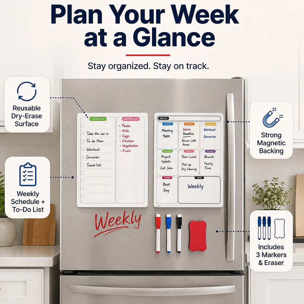 6-Piece Magnetic Fridge Weekly Planner & Dry Erase Board Set Dry Erase Planner Set Richie's