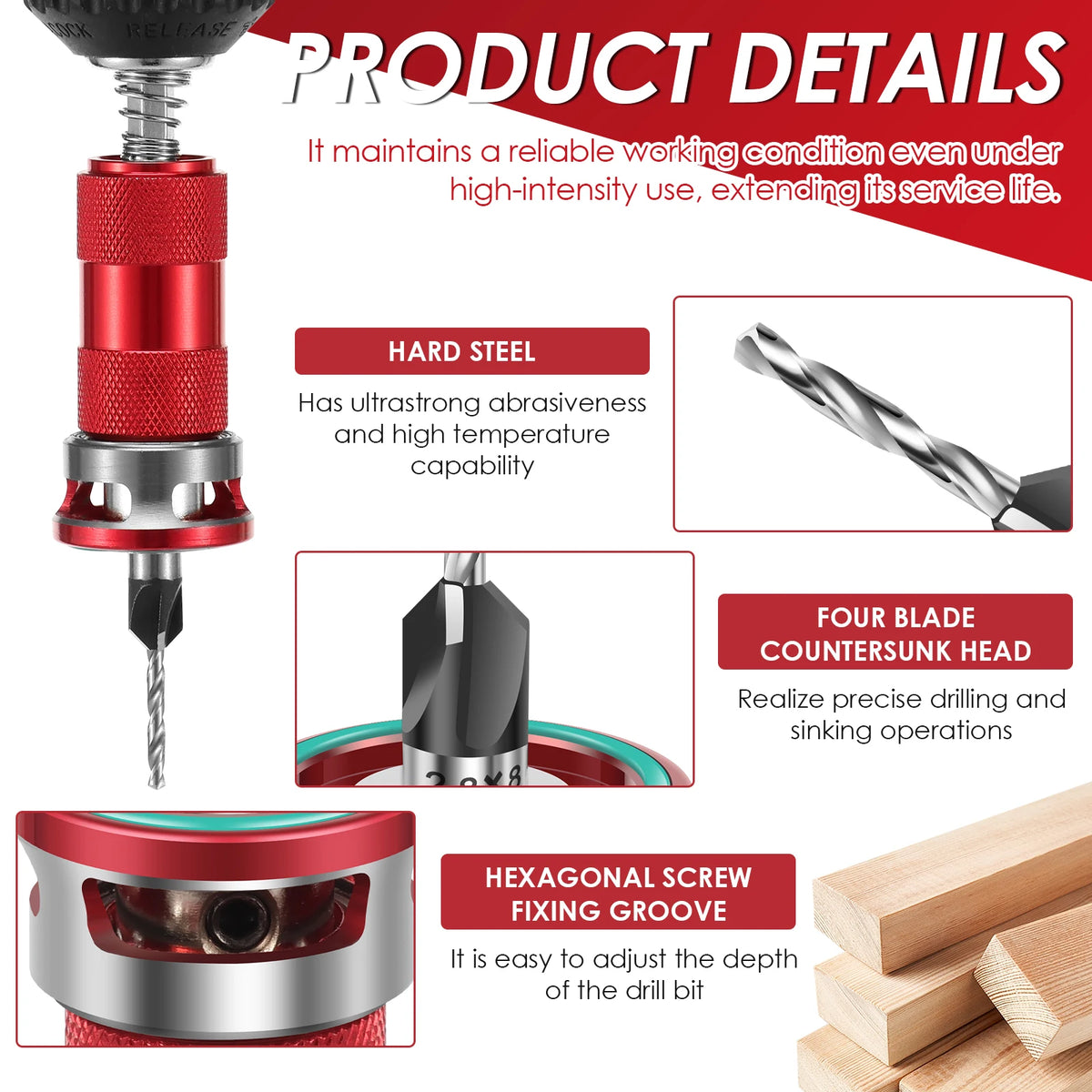 Toorise 5-Pc Countersink Drill Set – Tool-Free Depth Adjust Countersink Drill Set Richie's