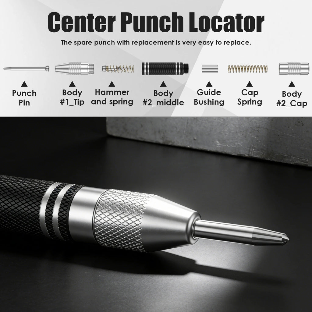 Automatic Spring-Loaded Center Punch – 5" Chrome Vanadium Steel Center Punch Tool Richie's