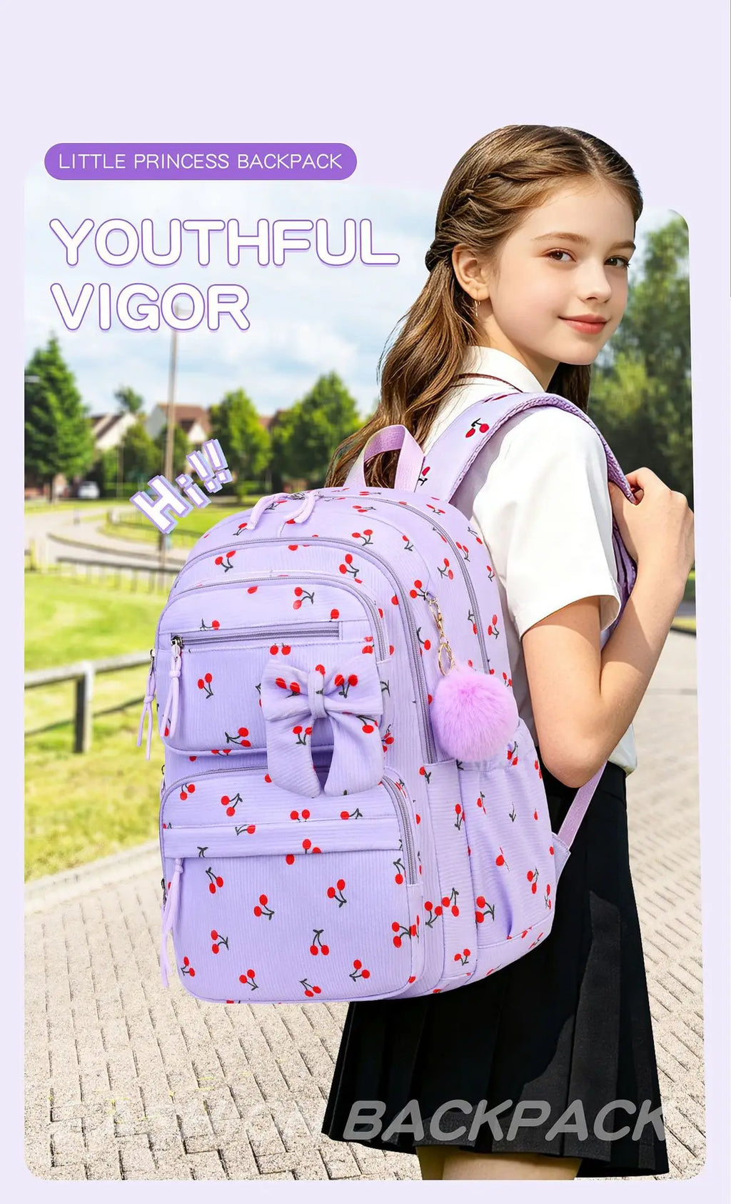 Girls Cherry Corduroy School Backpack Set – 3 Pcs Bookbag Kids Backpack Set Richie's