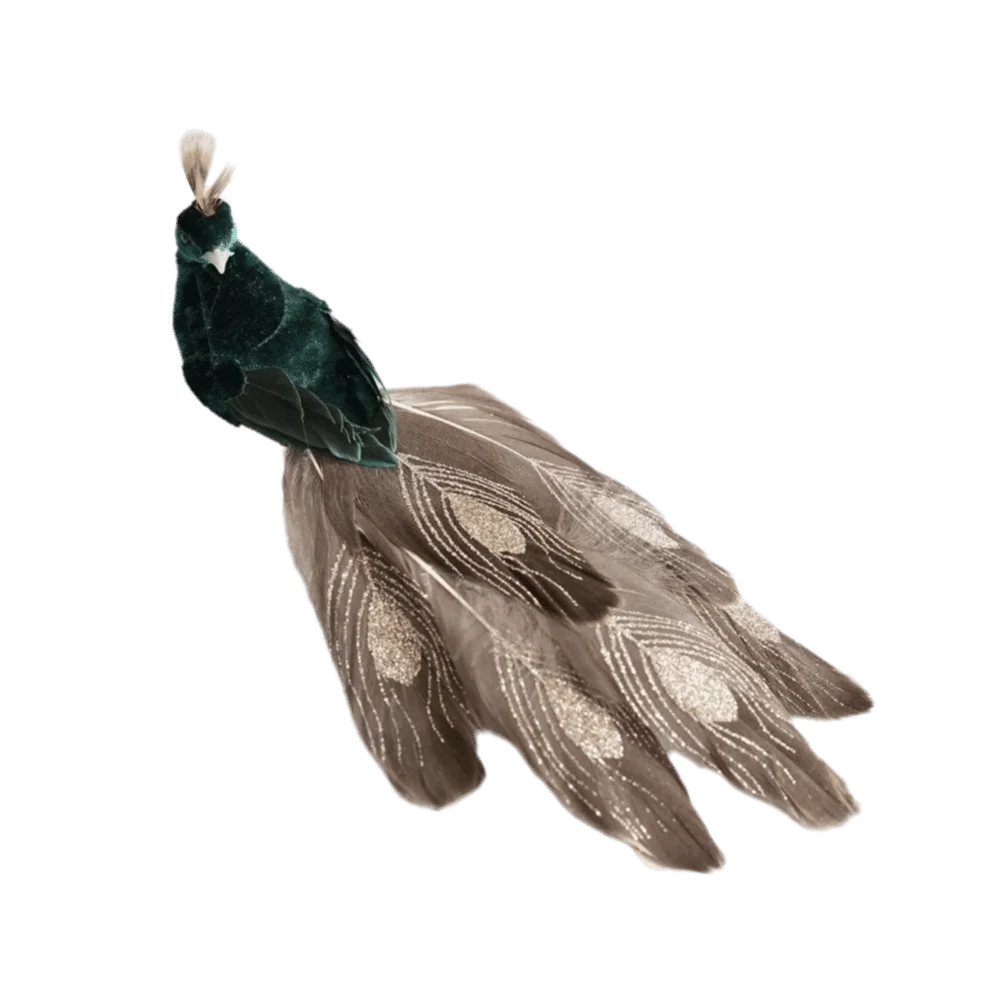 Peacock Clip-On Christmas Ornament – Feather & Fabric Decor Christmas Ornament Richie's Green