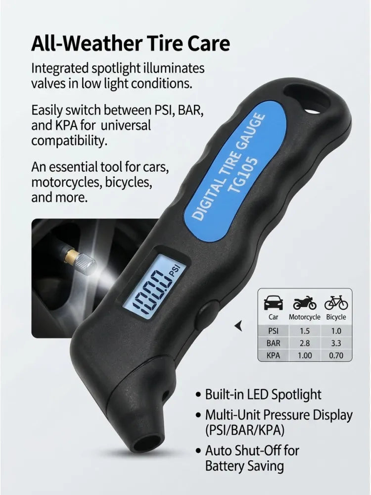 Digital Tire Pressure Gauge LCD PSI Meter – Car & Motorcycle Tire Pressure Gauge Richie's