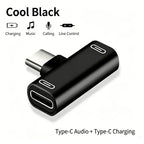 90° USB-C Audio & Charging Splitter Adapter | 2-in-1 L-Shape USB-C Splitter Adapter Richie's Dual Type-C Black