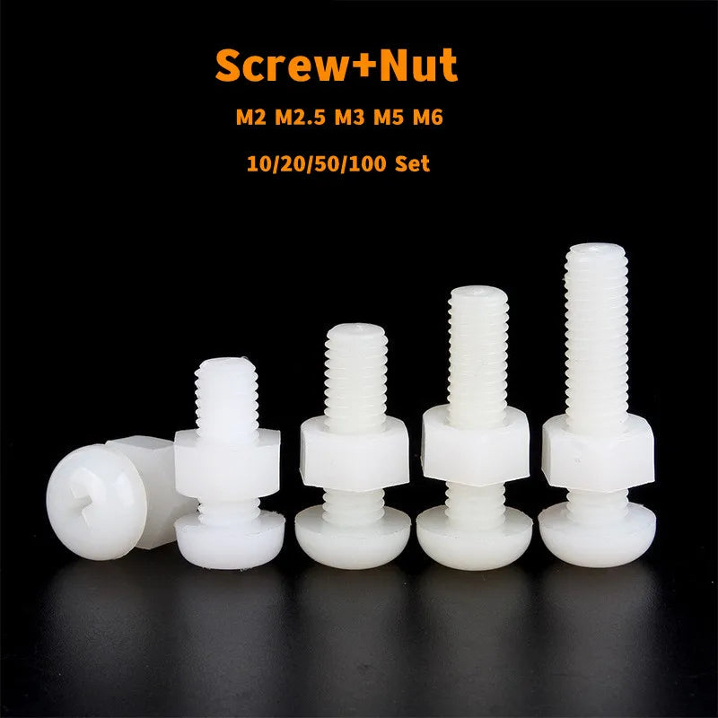 Nylon Screw & Nut Sets M2–M6 Phillips Round Head Insulated Nylon Screw Nut Set Richie's 10 Set M6x30