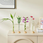 Hydroponic Test Tube Vase with Bamboo Base | Clear Tabletop Decor Hydroponic Flower Vase Richie's
