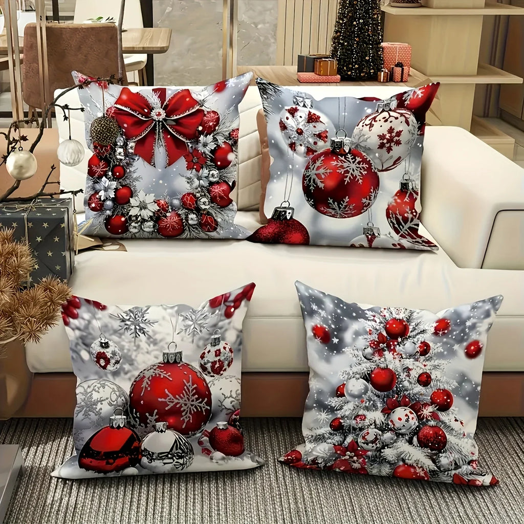 4 Pcs Christmas Pillow Covers Zippered Festive Polyester Set Decorative Pillow Covers Richie's