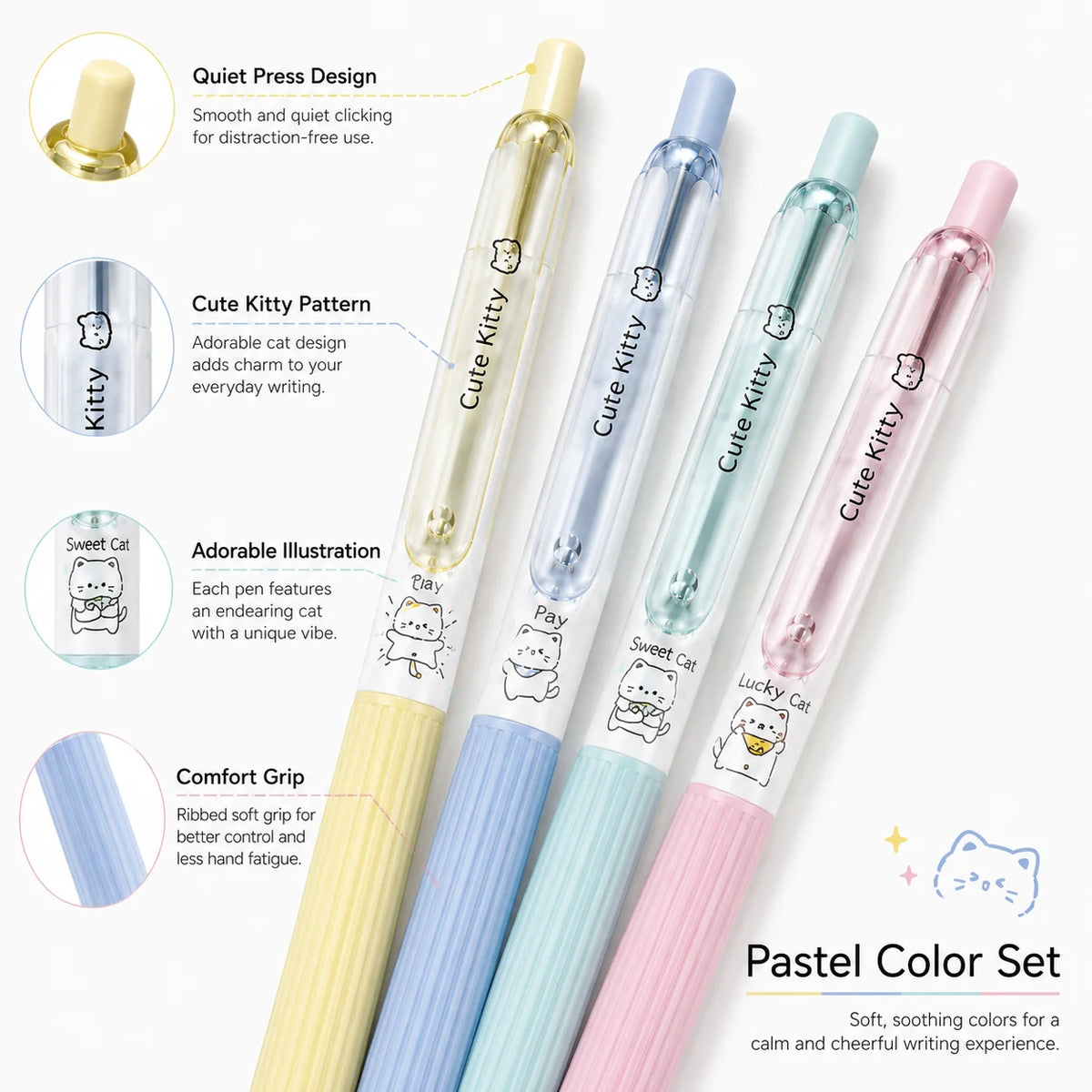 Silent Click Retractable Gel Pens 4-Pack | 0.5mm Black Ink Gel Ink Pens Richie's
