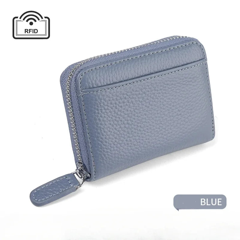 RFID Blocking Leather Card Wallet 14/20 Slots Zipper Coin Purse Card Holder Wallet Richie's Blue-14card