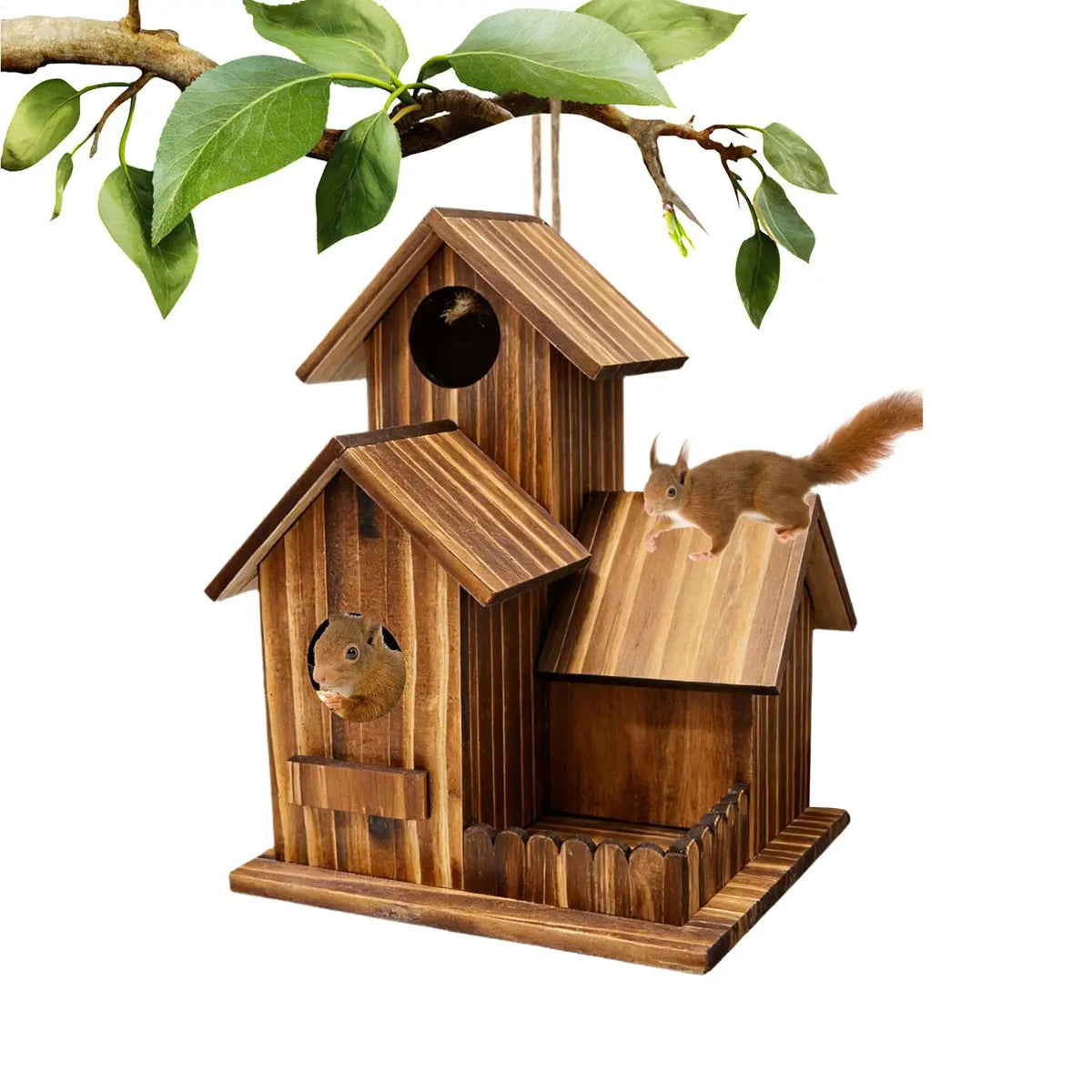 Wooden Squirrel Feeder Outdoor 3-Room Design & Flexible Roof Squirrel Feeder Richie's Default Title