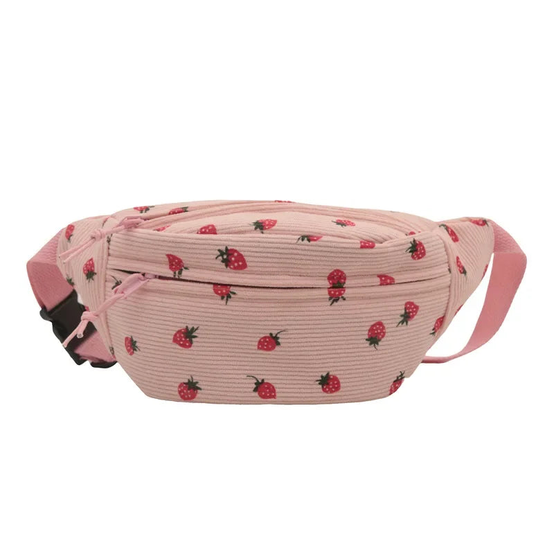 Corduroy Fanny Pack Waist Bag – Unisex Strawberry & Plaid Belt Bag Fanny Pack Richie's Pink