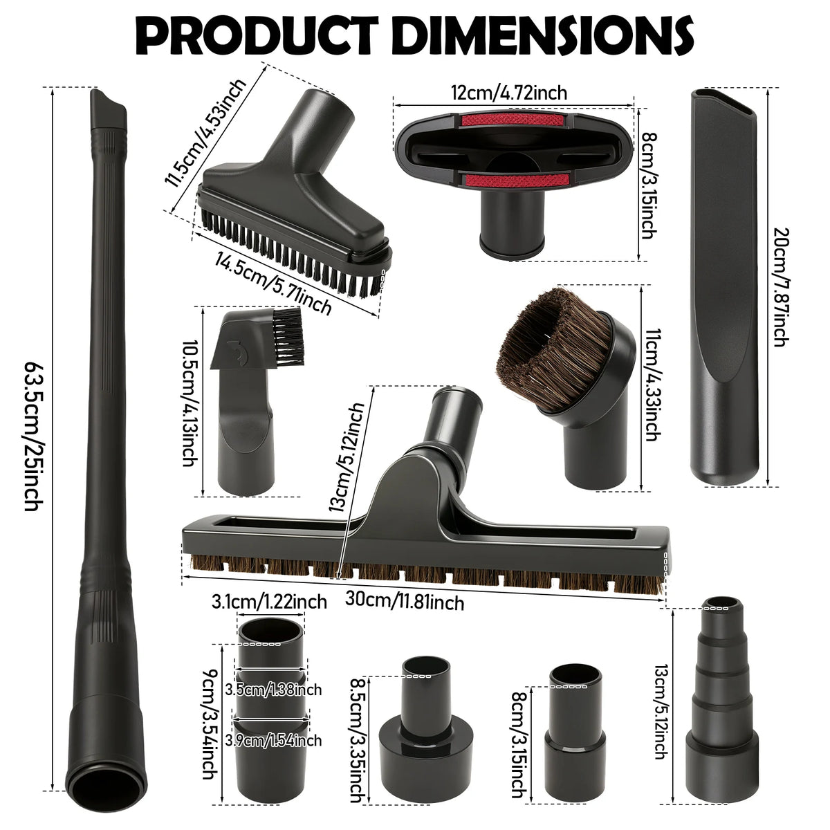 Universal Vacuum Attachments Kit – Horsehair Brush & Crevice Tool Vacuum Attachment Kit Richie's 1 set
