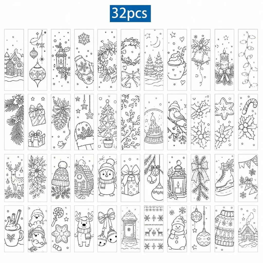 32 Pcs DIY Christmas Coloring Bookmarks with Ribbon DIY Craft Bookmarks Richie's 32 Pcs Random B
