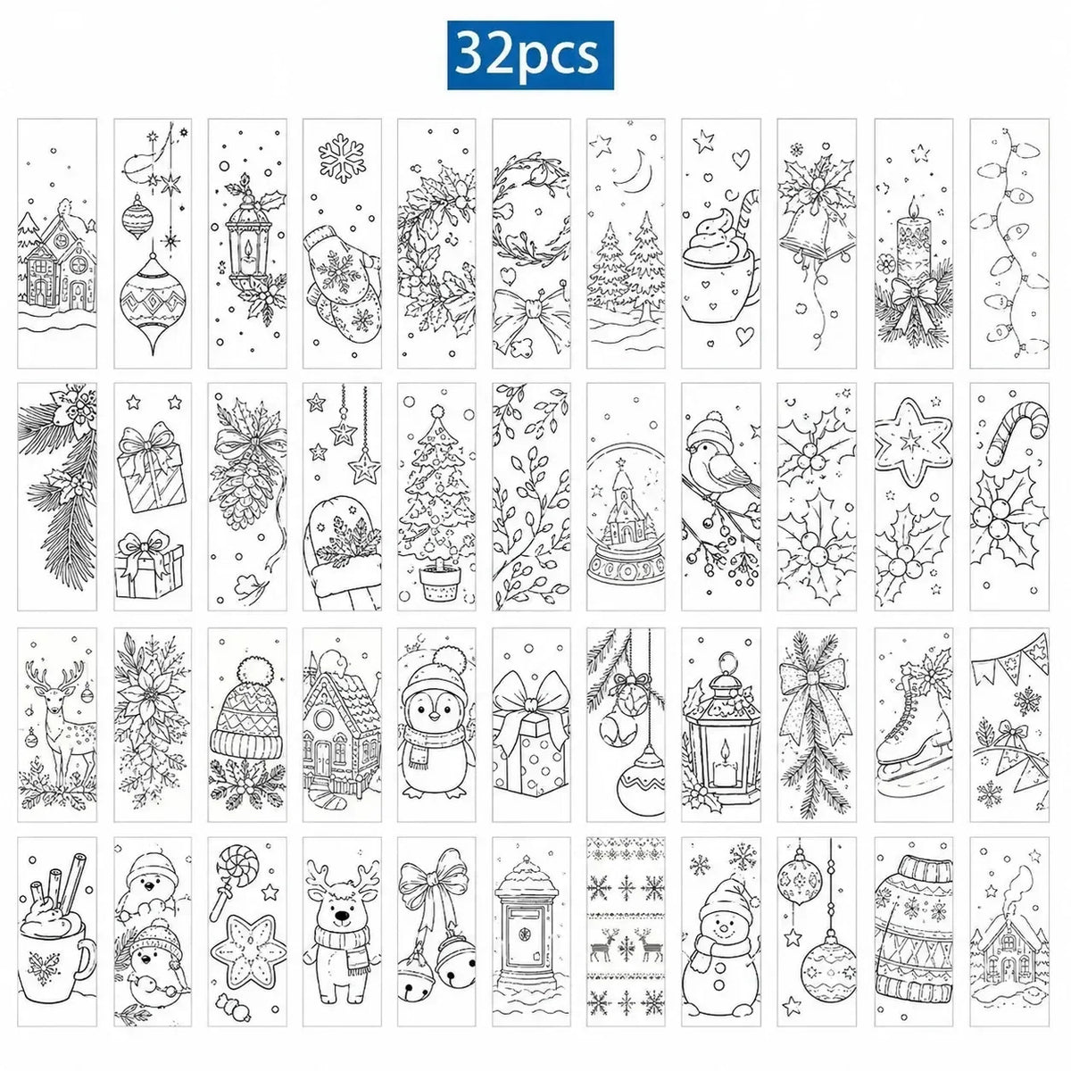 32 Pcs DIY Christmas Coloring Bookmarks with Ribbon DIY Craft Bookmarks Richie's 32 Pcs Random B