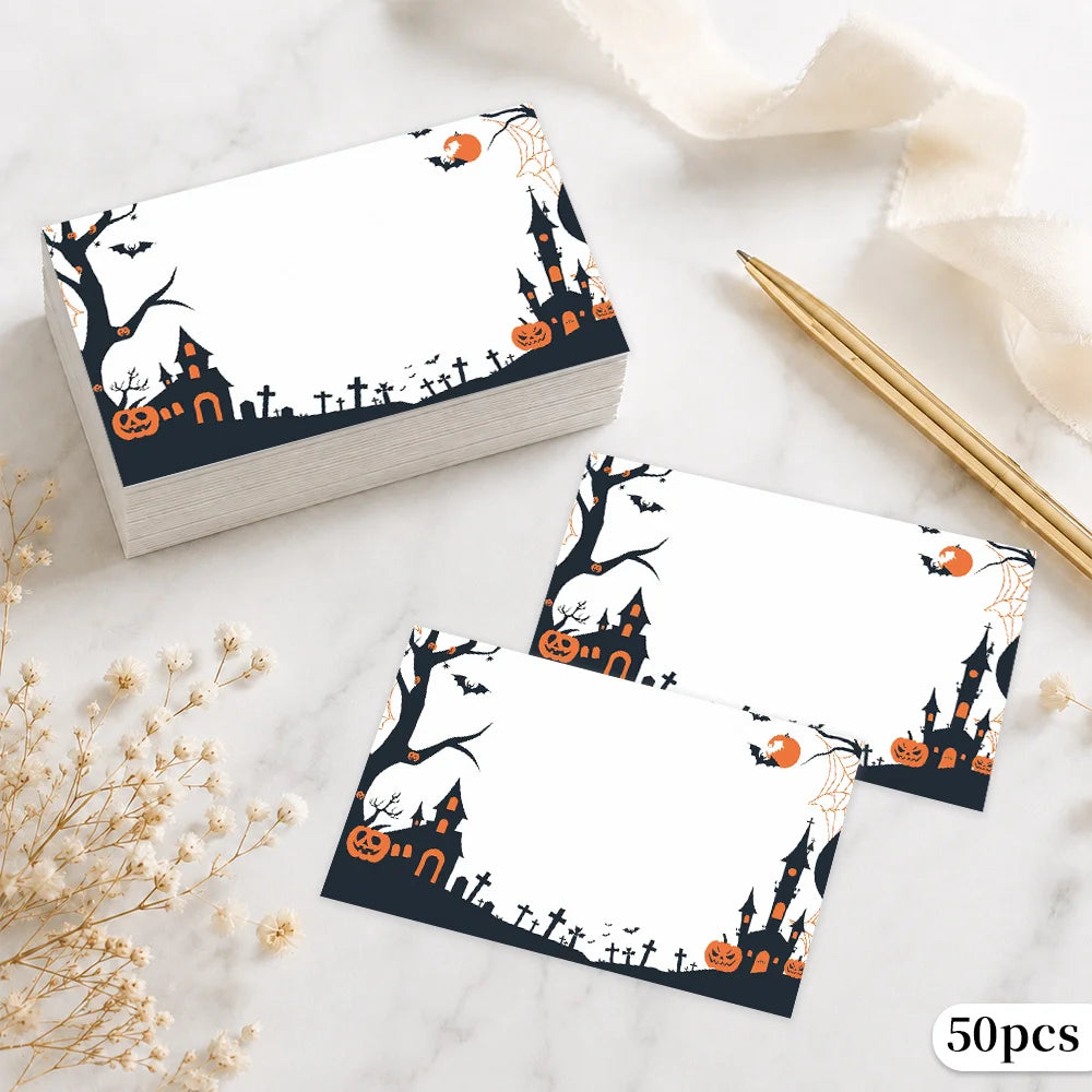 50pcs Halloween Blank Message Cards – Pumpkin & Castle Design Greeting Cards Richie's