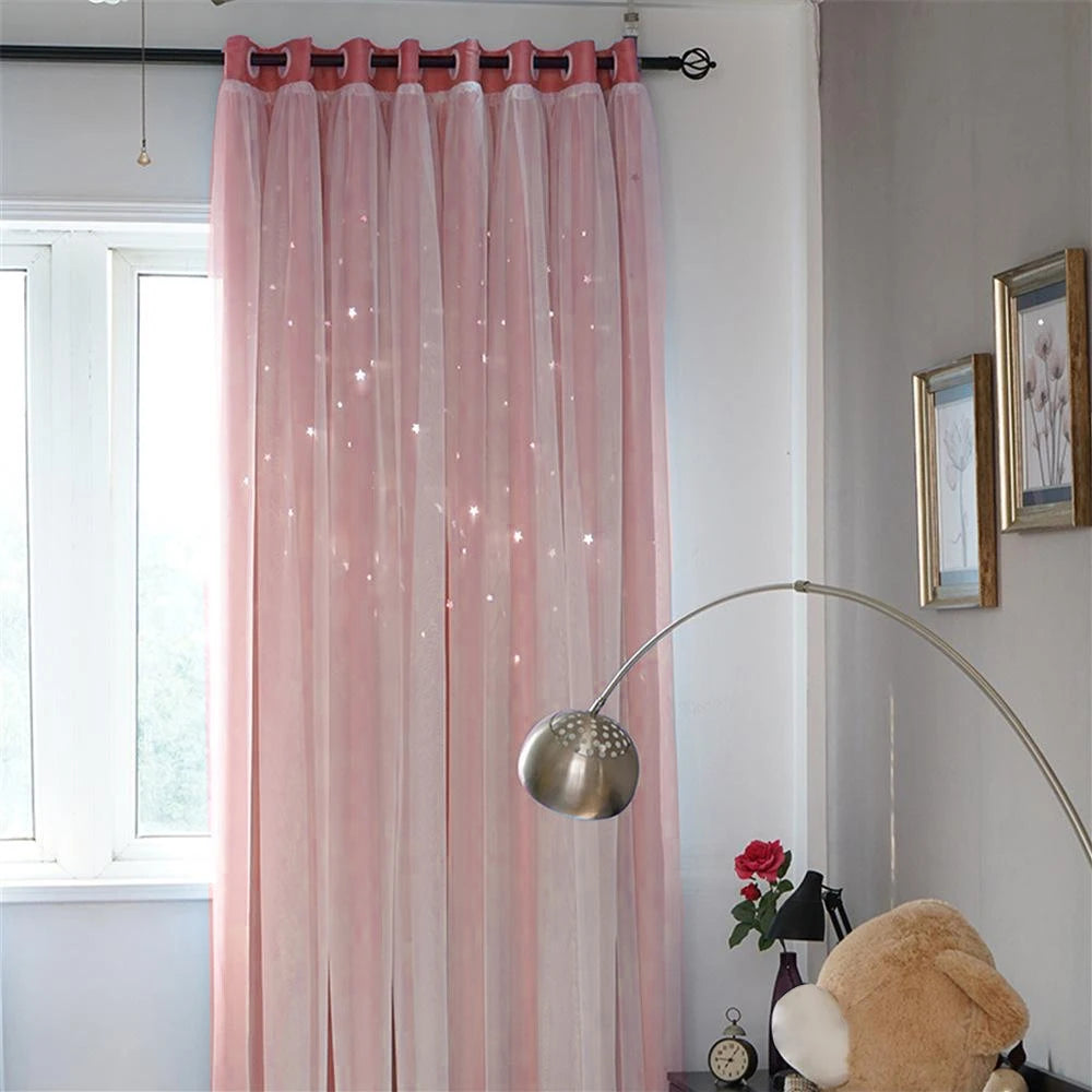 Tulle Blackout Curtains Double Layer Star Modern – 1 Panel Blackout Curtain Panel Richie's pink W100xL200cm