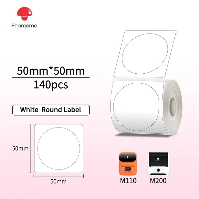 Phomemo M110 M200 M221 Round Transparent Thermal Labels 1.57" Thermal Label Roll Richie's white 50x50-140