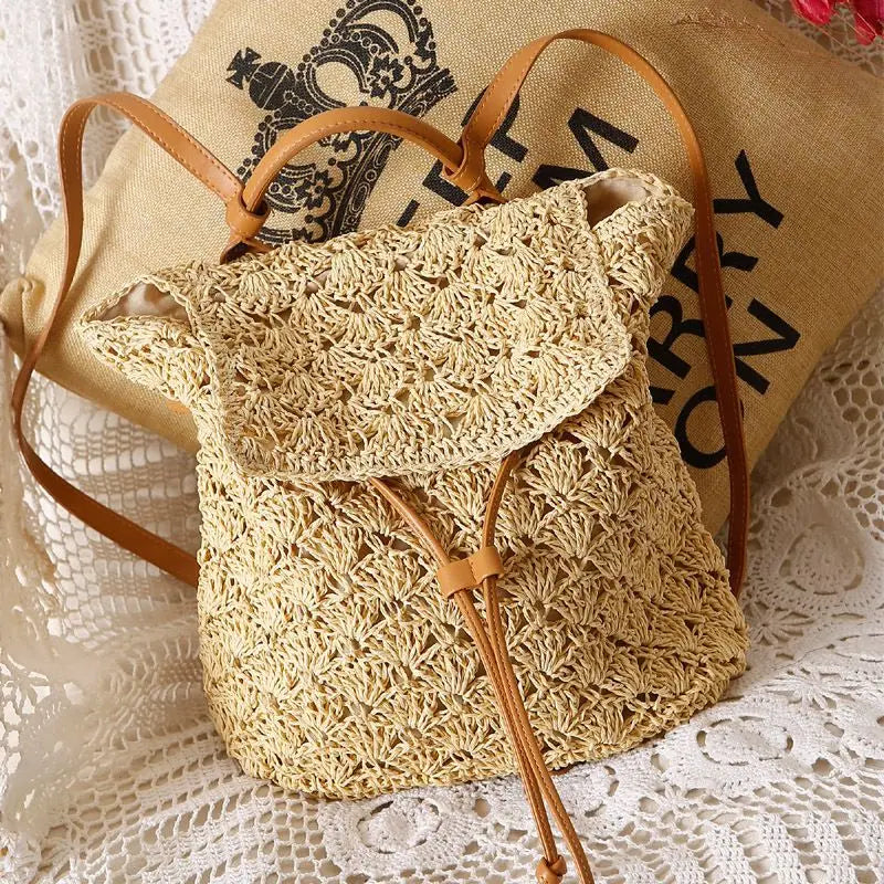 Women's Woven Straw Rattan Backpack | Boho Beach Rucksack Woven Straw Backpack Richie's