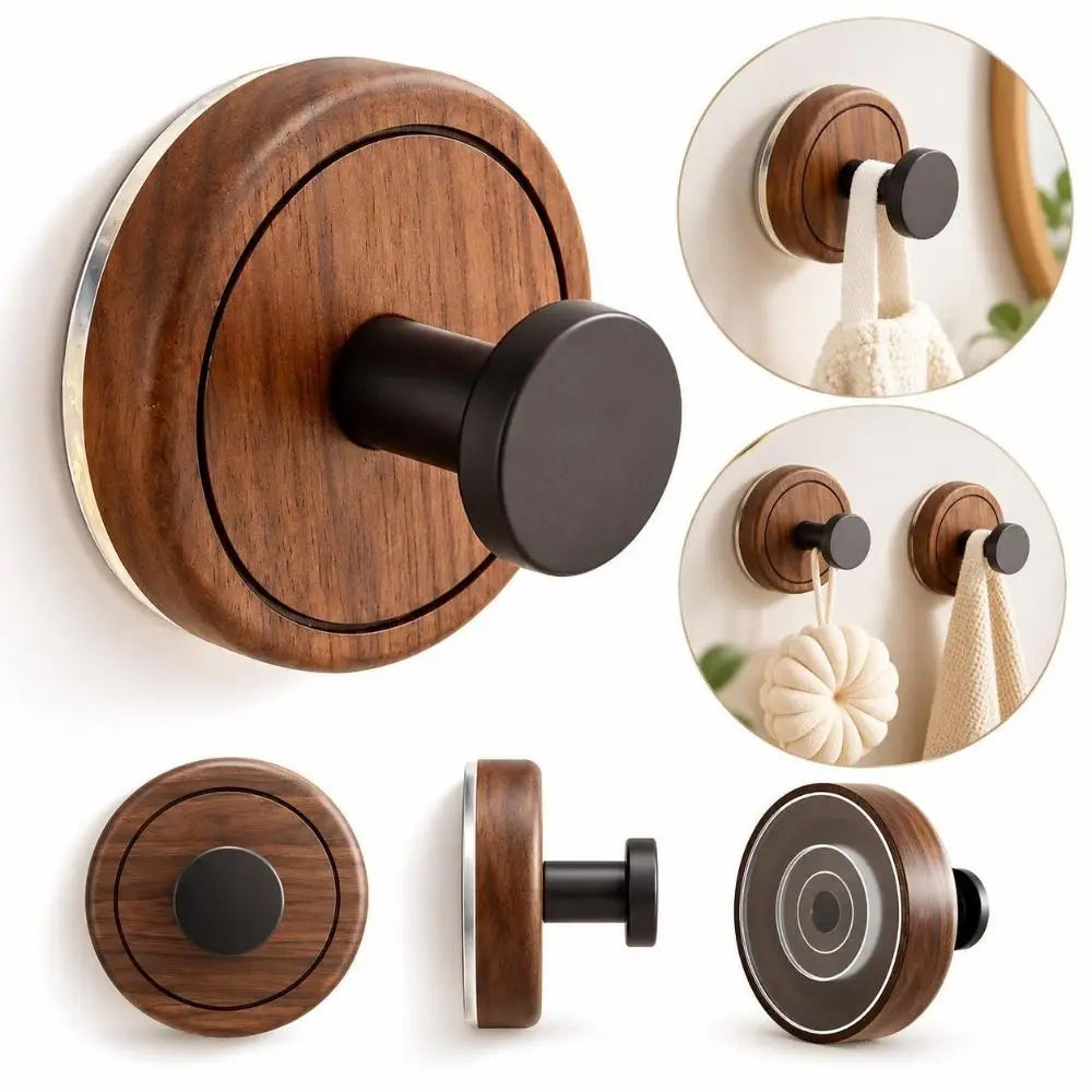 Walnut Wood Suction Cup Hook – No-Drill Rotating Towel Hook Suction Cup Hook Richie's