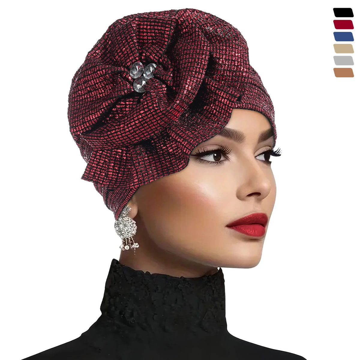 Women Glitter Turban Hat Rhinestone Flower Hijab Bonnet Cap Turban Hat Richie's