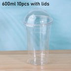 Clear Disposable PET Cups with Lids & Straws – 10 Pack Set Disposable Drinkware Set Richie's 600ML
