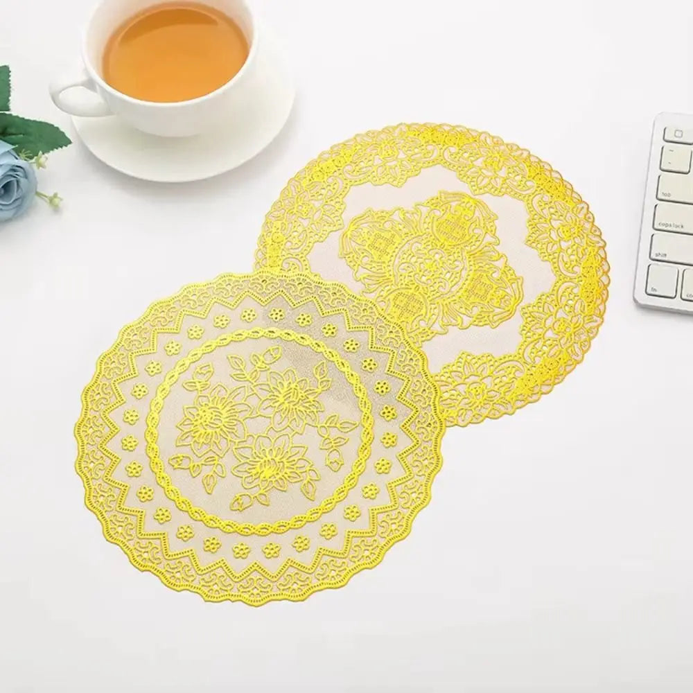 Gold Round Lace PVC Placemat Coaster – Wedding & Party Mat Decorative Placemat Richie's