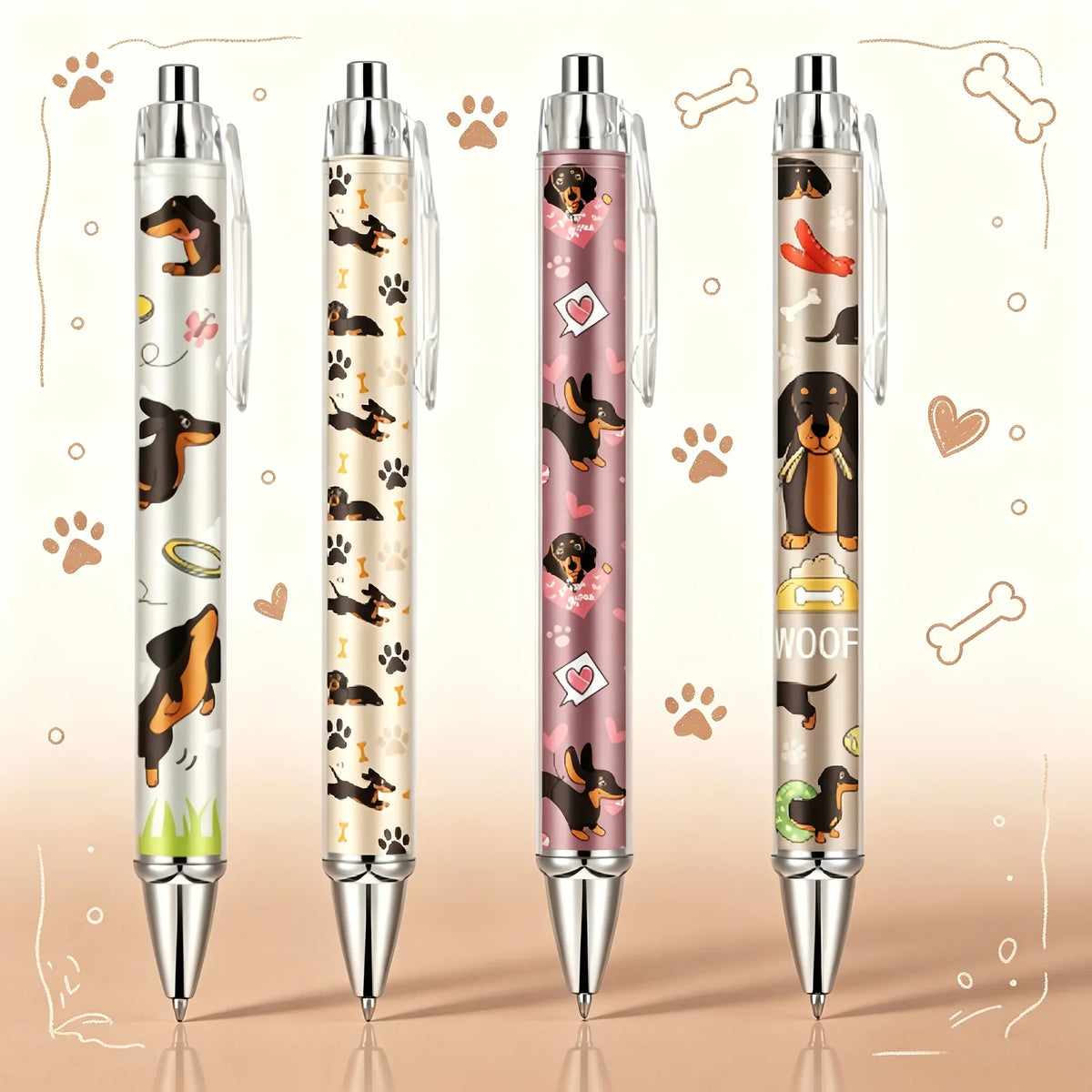 4-Pack Dachshund Ballpoint Pens – Cute Black Ink Novelty Pens Novelty Ballpoint Pens Richie's Dog 4 Pcs