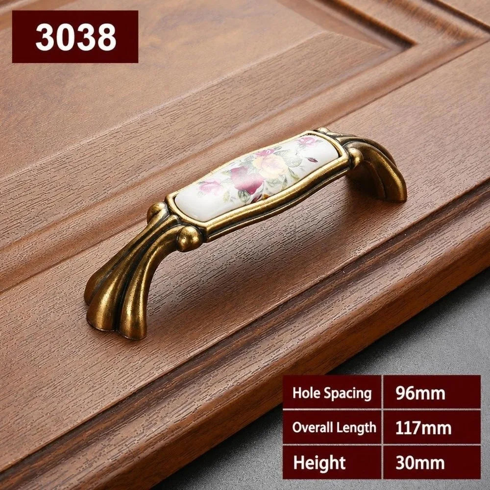 Zinc Alloy Ceramic Cabinet Pulls Antique Gold Drawer Handles Cabinet Pulls Richie's 3038-96mm