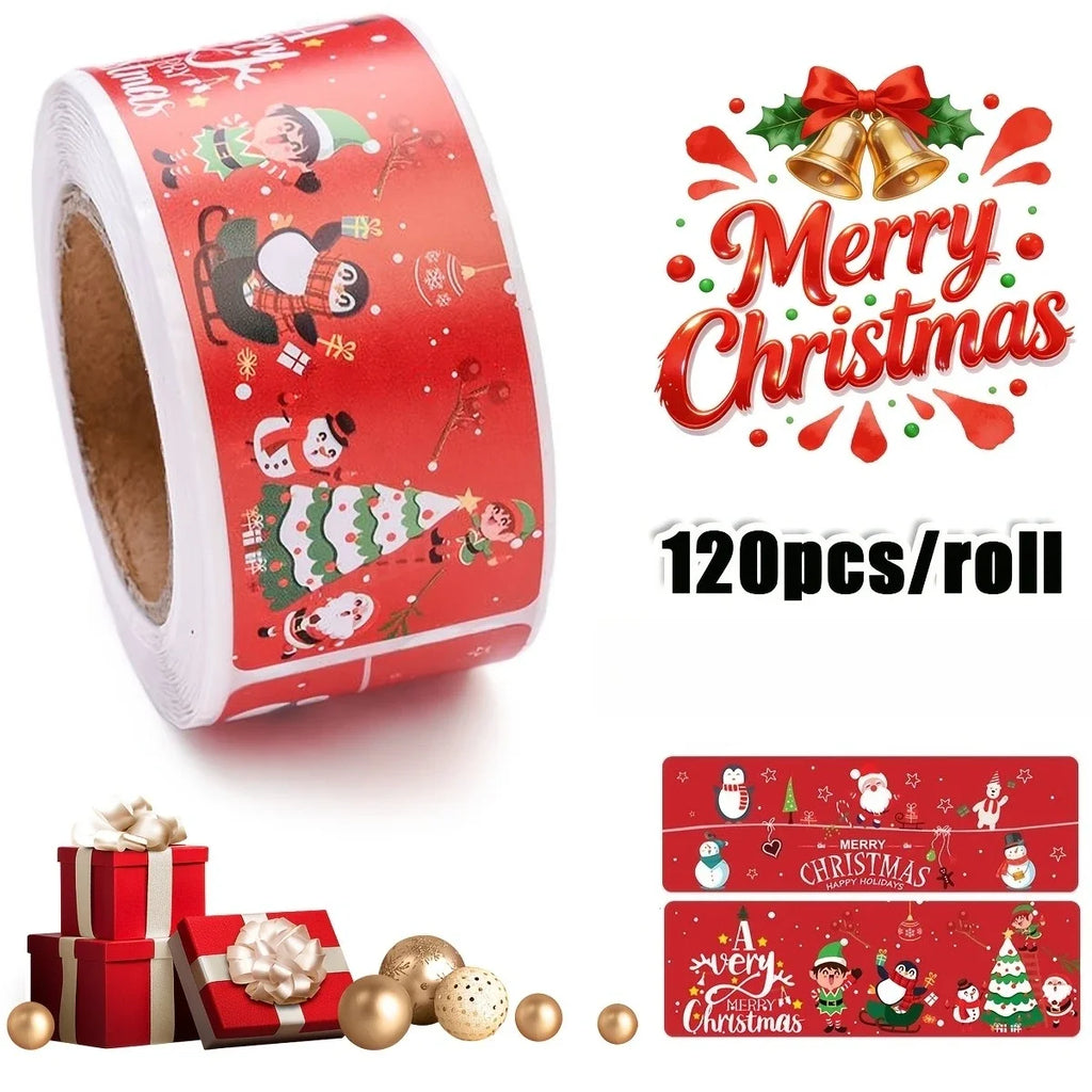 120 Pcs Christmas Doodle Sticker Roll – Festive Strip Labels Christmas Sticker Roll Richie's D 1 Roll 120 Pcs