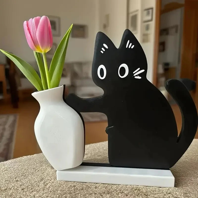 Black Cat Pushing Vase Fridge Magnet & Whisker Keepsake Box Decorative Fridge Magnet Richie's