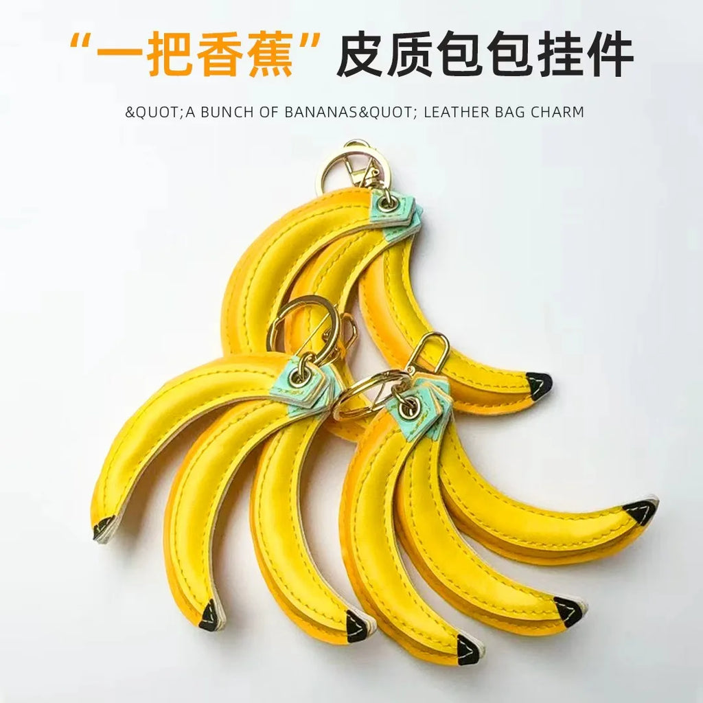 Cute Leather Banana Fruit Charm Keyring – Bag Accessory Gift Bag Charm Keyring Richie's
