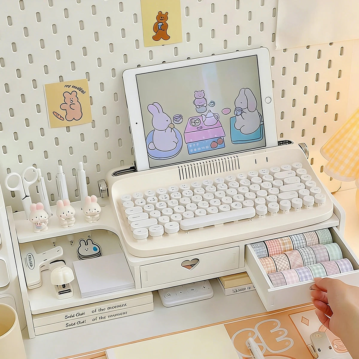 White Monitor Stand with Heart Drawer | Ergonomic Desk Organizer Monitor Stand Richie's