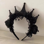 Black Rose Lace Crown Headband – Gothic Halloween Headpiece Costume Hair Accessory Richie's