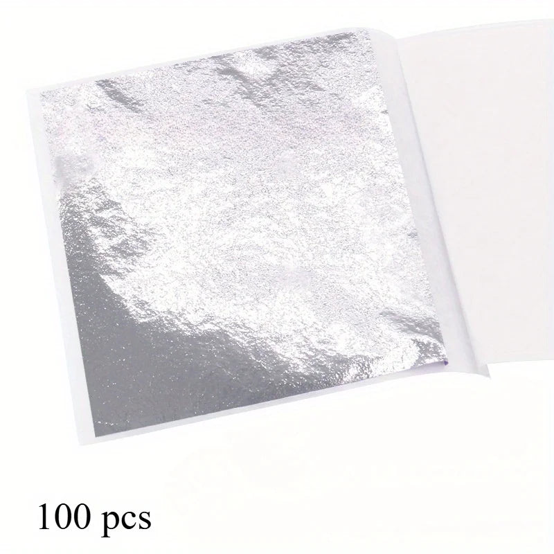 100pcs Gold Leaf Foil Paper for Scrapbooking & Home Decor Foil Craft Paper Richie's silvery 100pcs