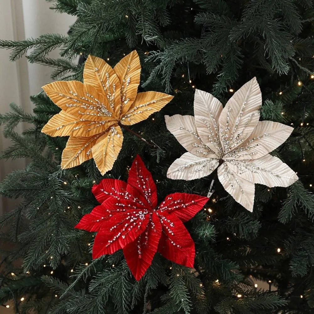 25CM Glitter Artificial Poinsettia Flower – Christmas Décor Artificial Christmas Flower Richie's