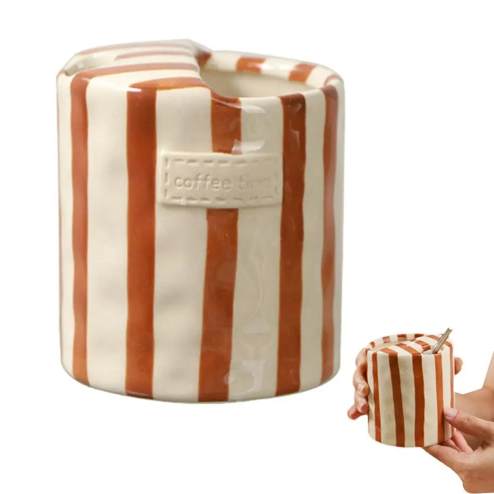 Minimalist Striped Ceramic Coffee Mug & Plate Set 300ml Ceramic Coffee Mug Richie's 201-300ml Brown
